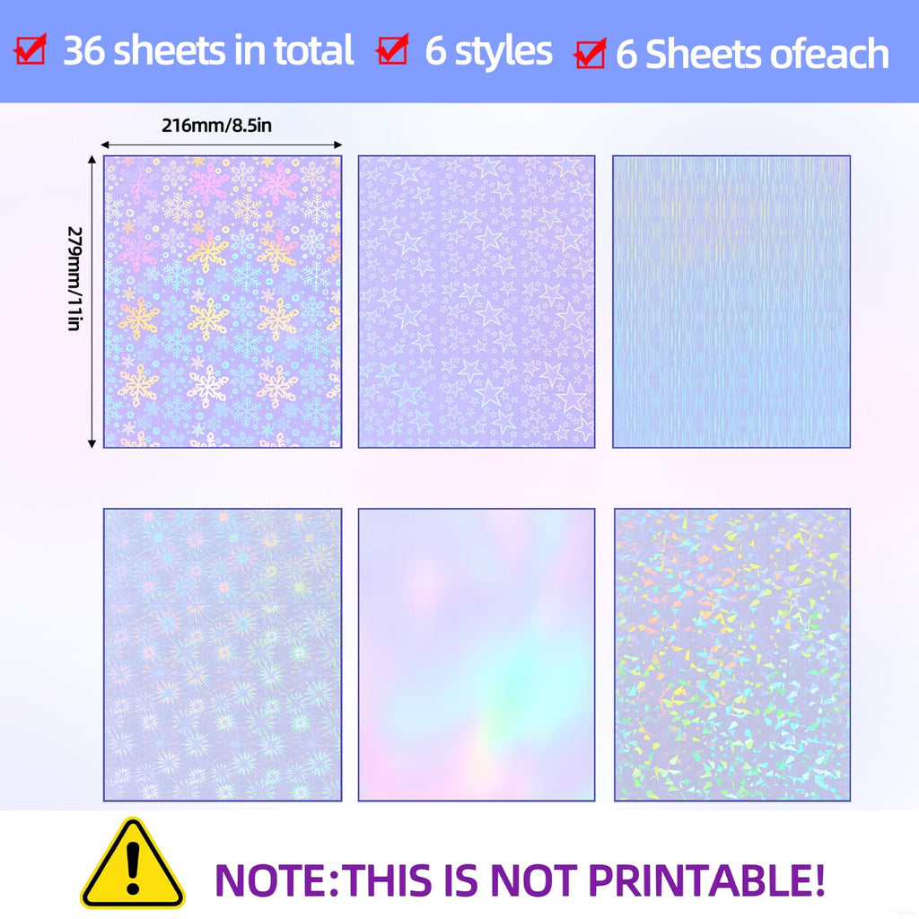 36 Sheets Holographic Laminating Sheets Clear Self Adhesive Sticker Paper