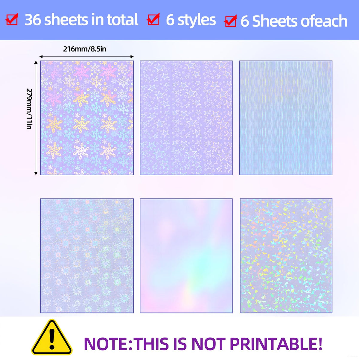 36 Sheets Holographic Laminating Sheets Clear Self Adhesive Sticker Paper