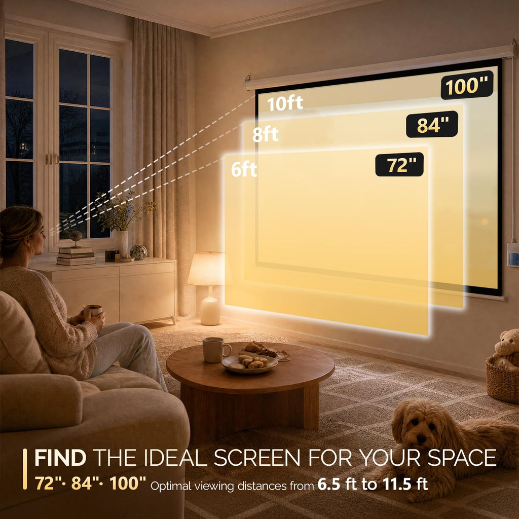 Motorized Projector Screen with Remote Control, No Wrinkles, Without Dents, HD Screen, for Home Theater Office Classroom TV Usage (92inch 16:9)