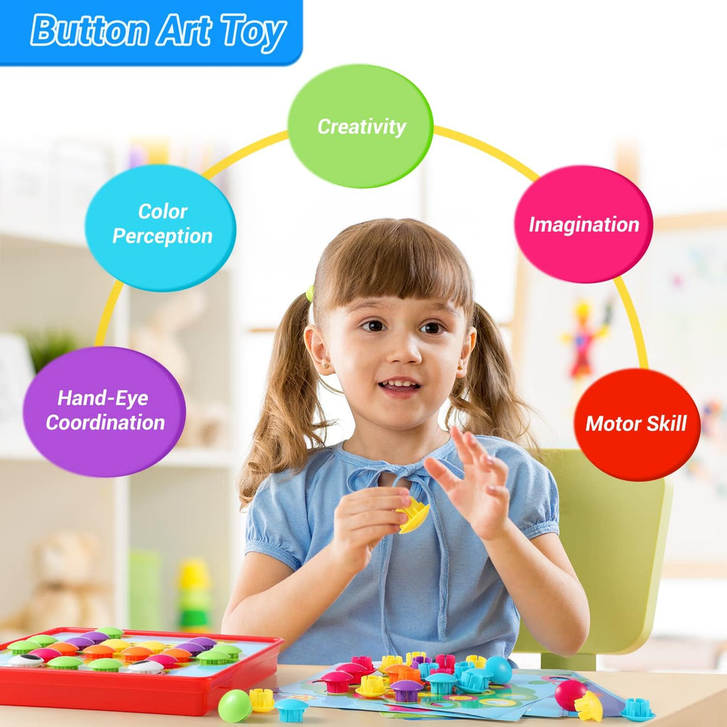 Geekper 68PCS Button Art Toys for Toddlers Color Matching Mosaic Pegboard