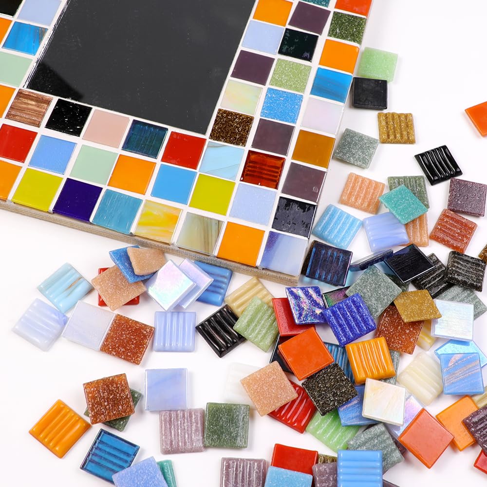 2cm (3/4") Square Vitreous Glass Mosaic Tiles for Crafts Bulk, 1 LB Colorful Mix Quartz Glass Tiles for DIY Art Crafts Kit Adult Kids and Home Deco (Coffee Mix)