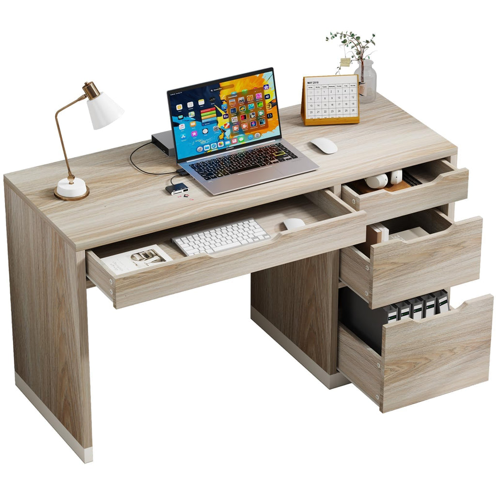 MaverickFurni White Desk with Drawers, 48 Inch Small Computer Desk