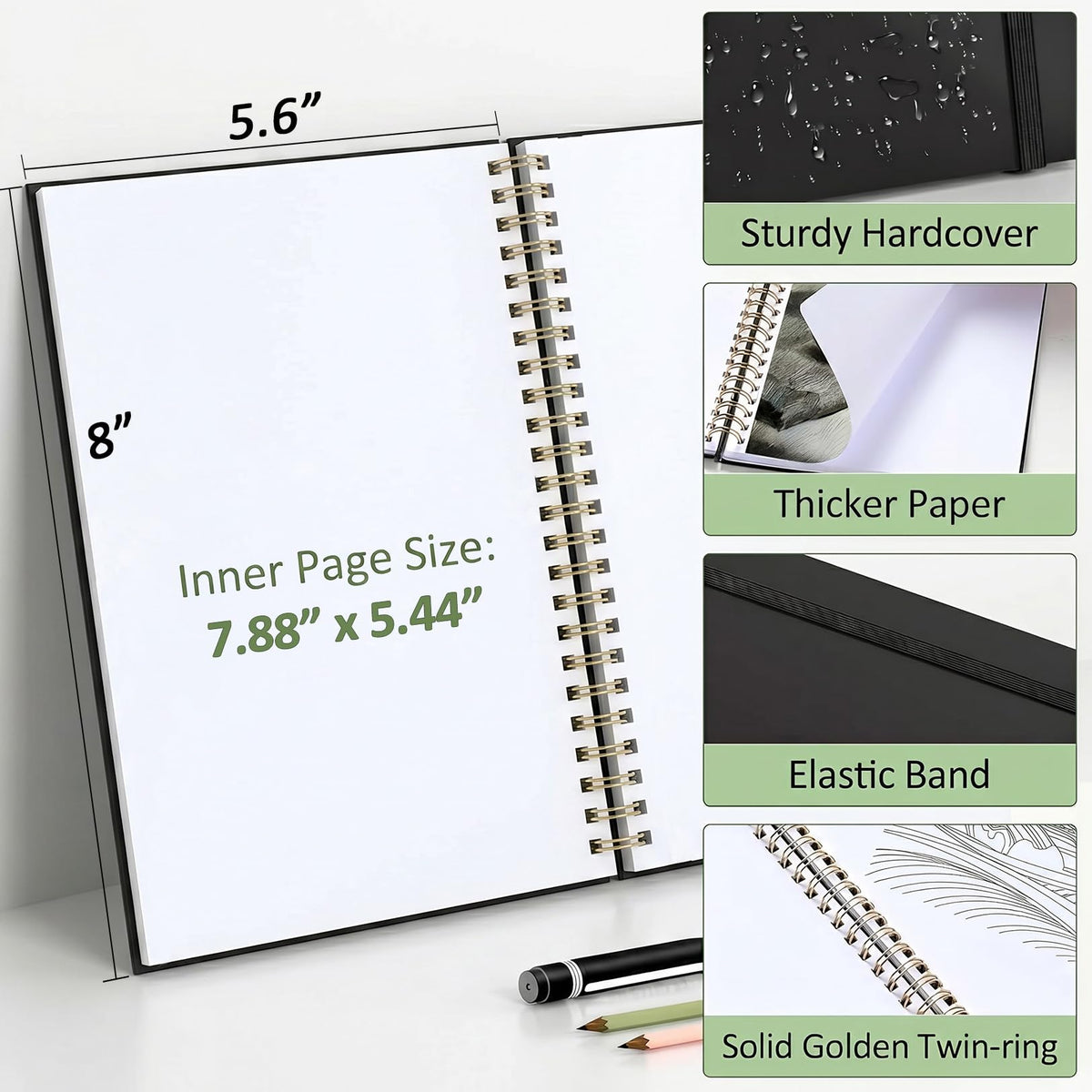Forvencer Blank Spiral Sketchbook, 8" x 5.6" Hardcover, 100 GSM – 2 Pack