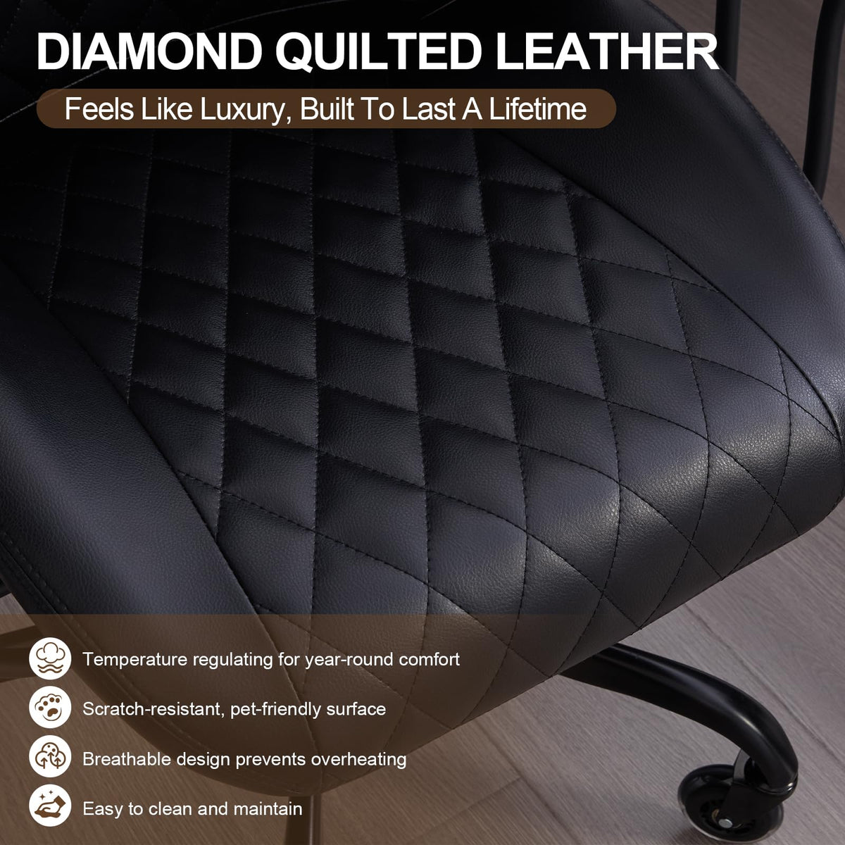 E-Motie Leather Office Chair, Mid Century Modern Desk Chair, Blue