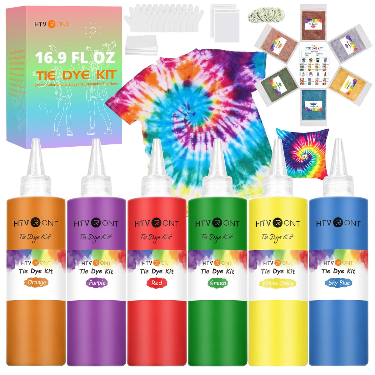 HTVRONT Tie Dye Kit, 32 Vibrant Vivid Permanent Colors, Just Add Water