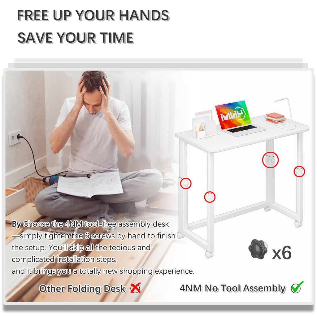 4NM 27.5-Inch Folding Student Desk with Wheels