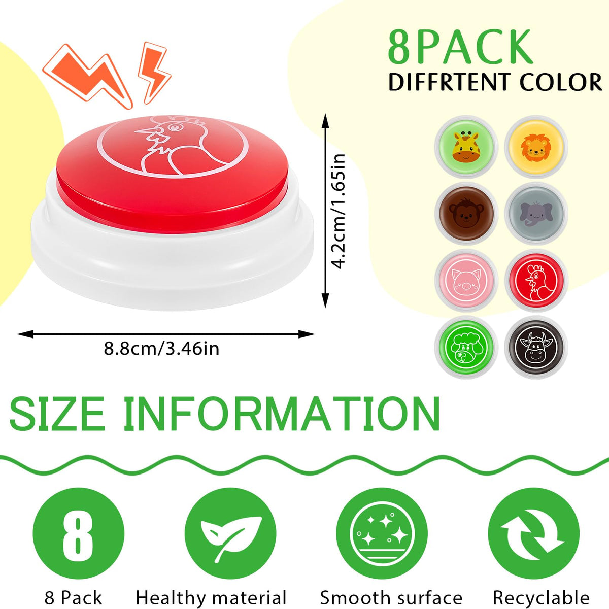 Syhood 8 Pcs Animal Sounds Buzzer for Trivia, Classic Style