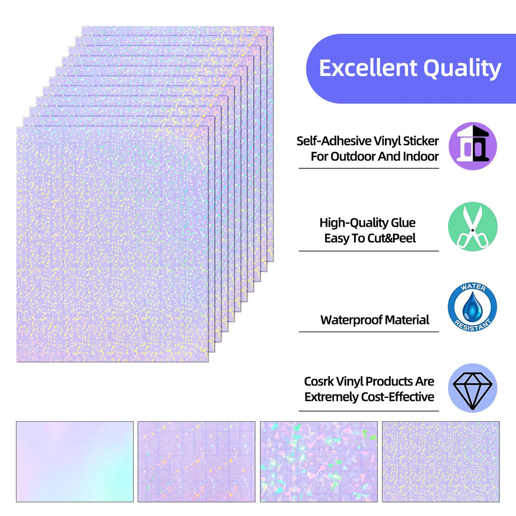36 Sheets Holographic Laminating Sheets Clear Self Adhesive Sticker Paper