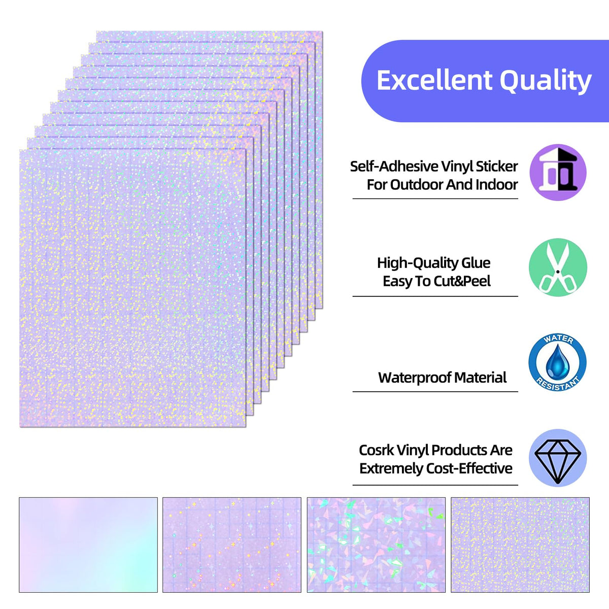 36 Sheets Holographic Laminating Sheets Clear Self Adhesive Sticker Paper