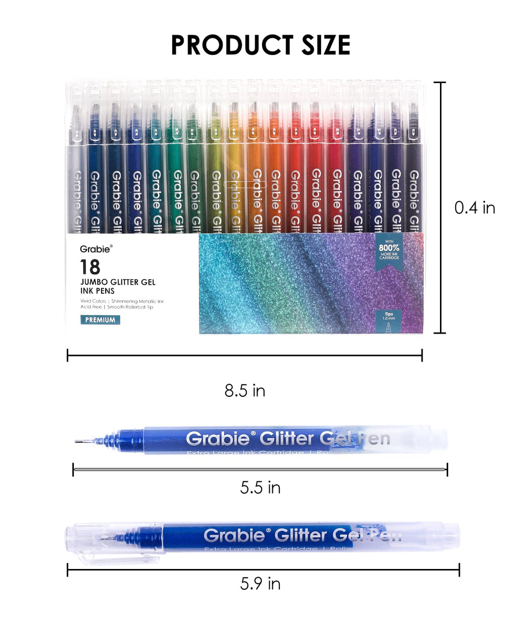Grabie 18 Color Glitter Gel Pens, Retractable Sparkle Art Pens