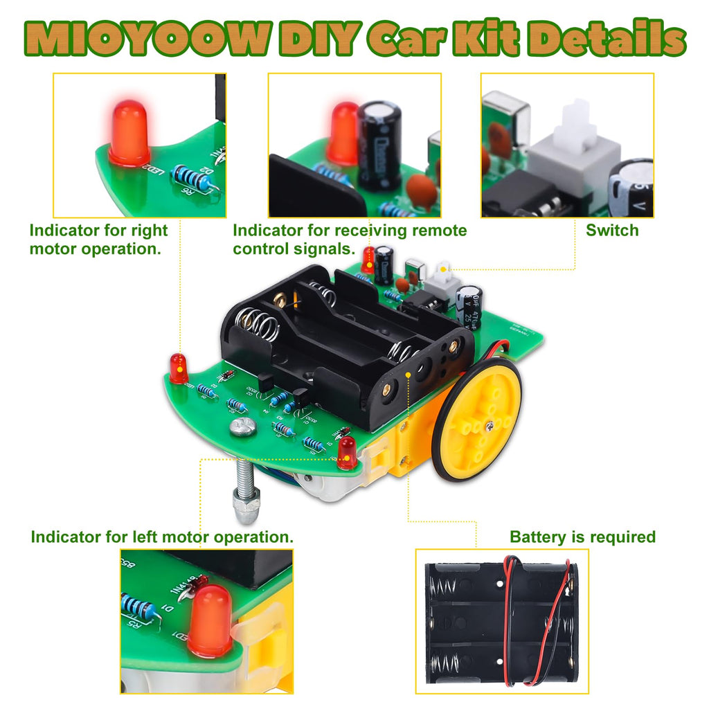 MiOYOOW Line Following Robot Car Kit, Beginners Smart Car Soldering Practice Kit STEM Educational Electronics Soldering Projects for School and Home Learning