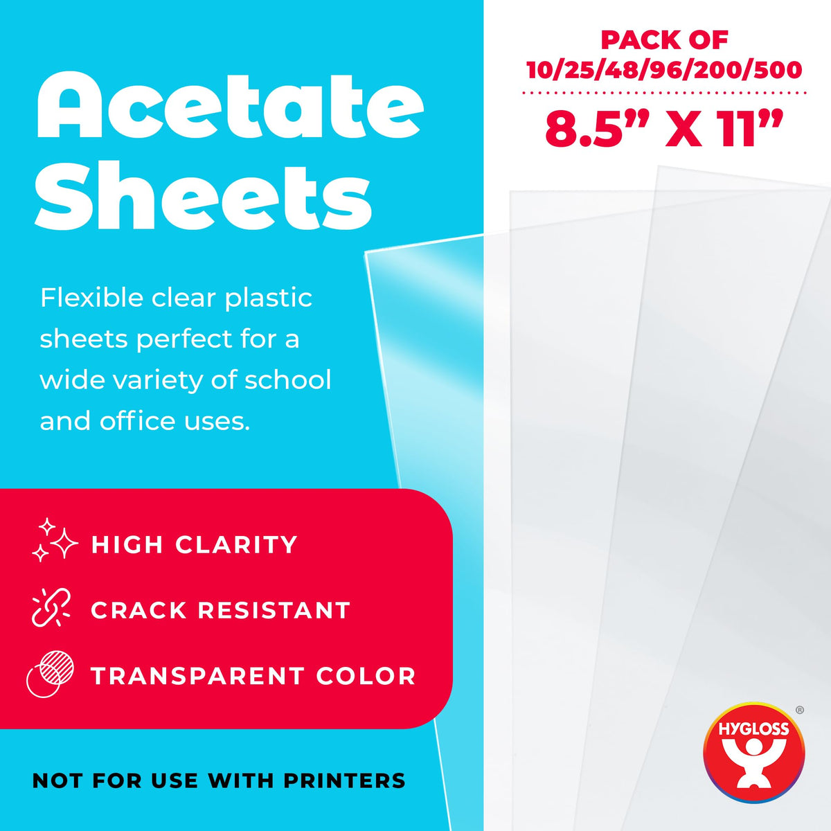 Hygloss Clear Acetate Sheets, 7 Mil (Size and Pack Options)
