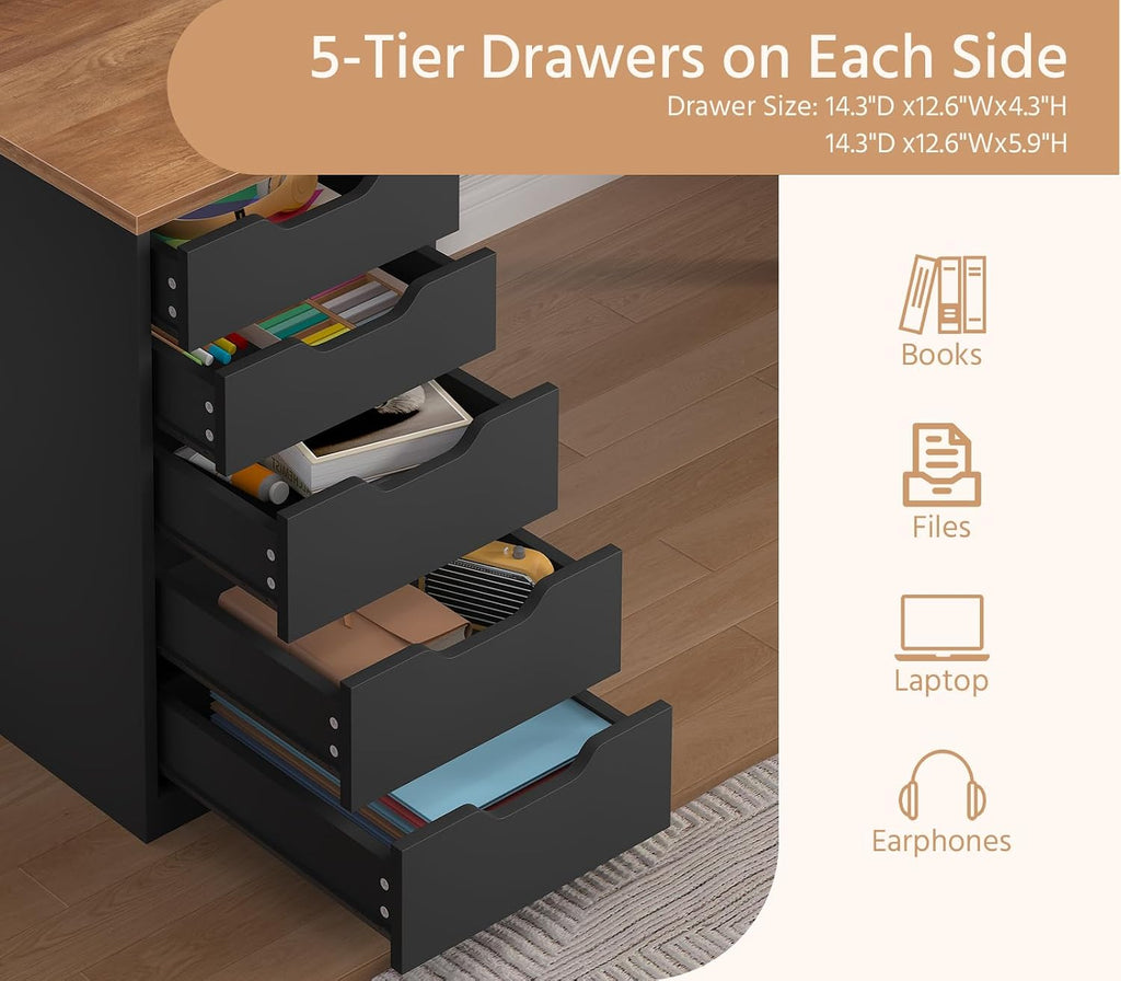 YOMILUVE 95" 2 Person Desk with 10 Drawers & Power Outlets for Home Office