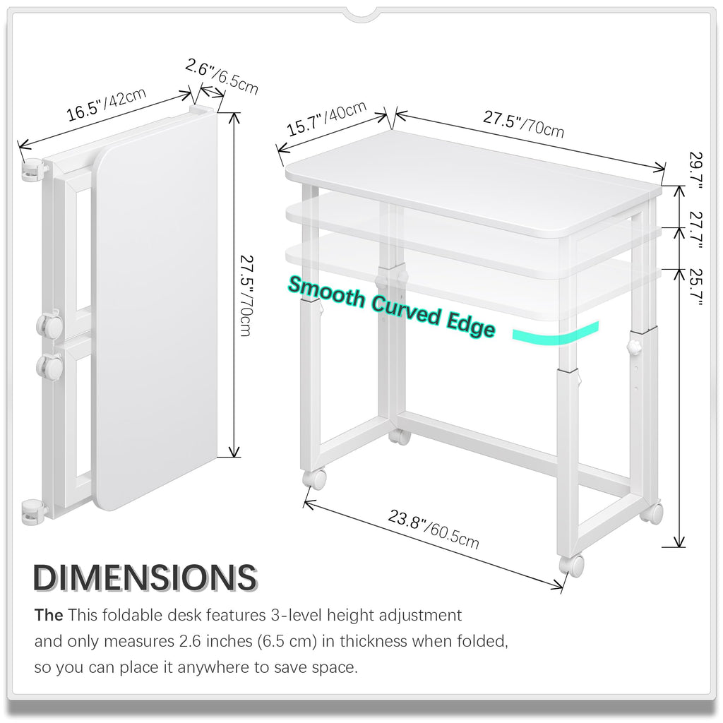 4NM 27.5-Inch Folding Student Desk with Wheels