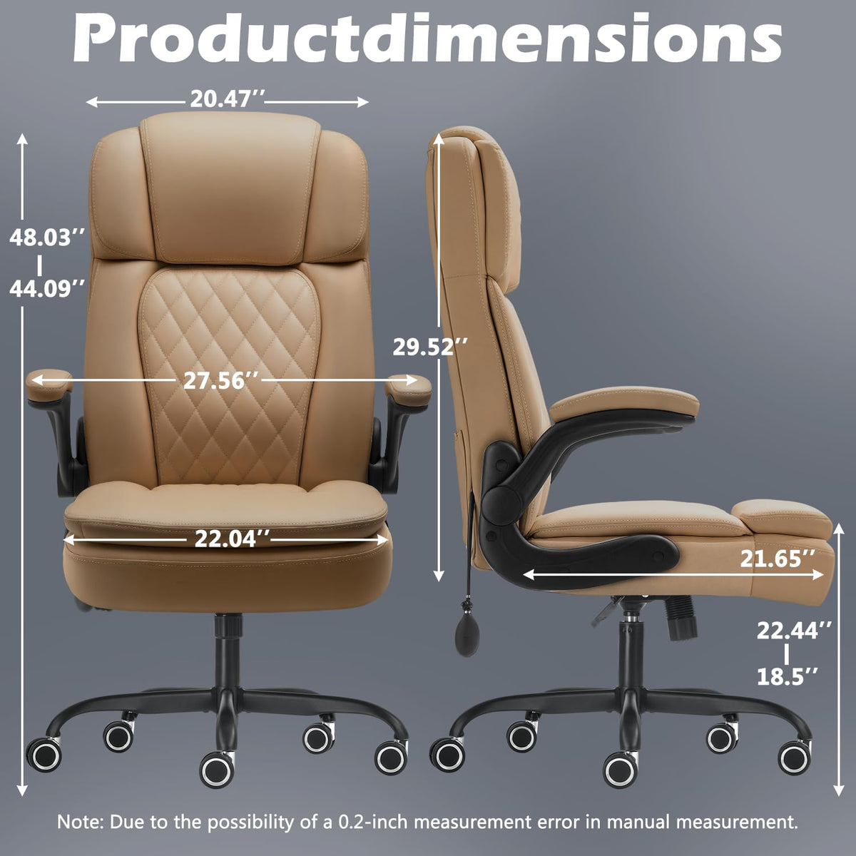 450LBS Big and Tall Executive Office Chair with Flip up Arm, Heavy Duty PU Leather Computer Desk Chair,Comfortable High Back Swivel Home Office Chair with Rolling for Adults,Spring Cushion,Metal Base
