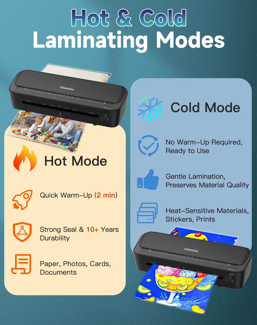 OidoZac: 9" 11-in-1 Laminator with Never-Jam Technology & 36 Sheets