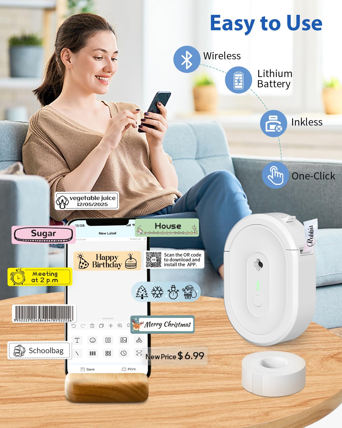 NDYIN Label Maker N12 Bluetooth Thermal Label Printer