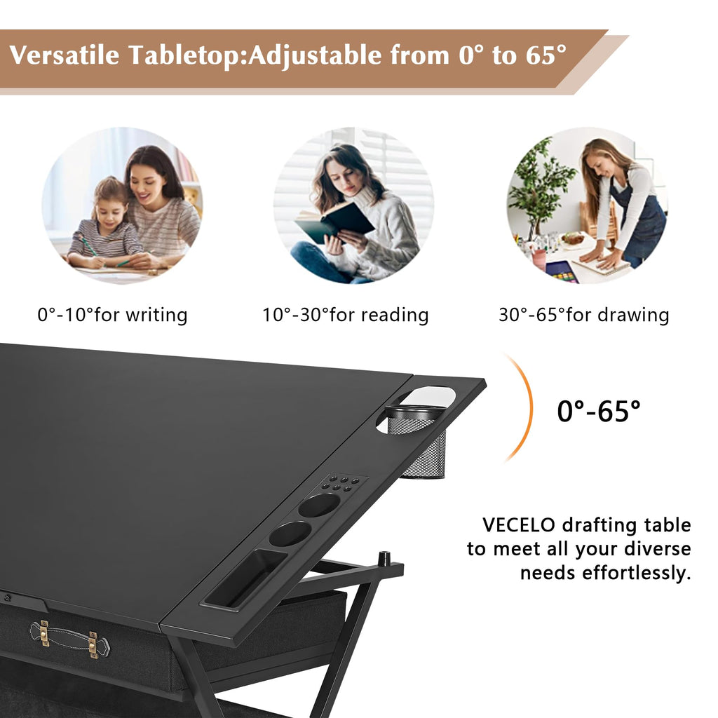 VECELO Adjustable Drafting and Art Desk with Stool