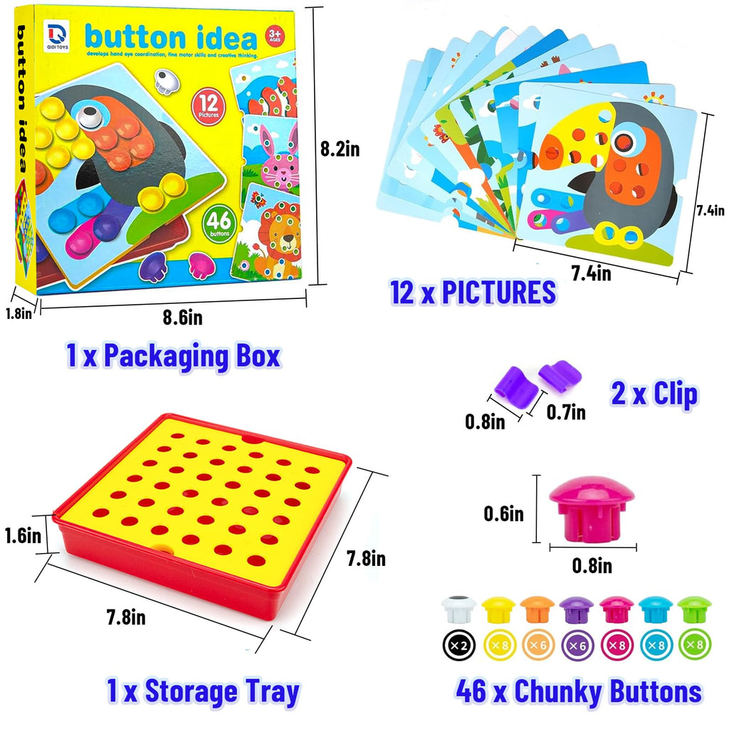 Button Art Toys for Toddlers Ages 3+, Mosaic Peg Board