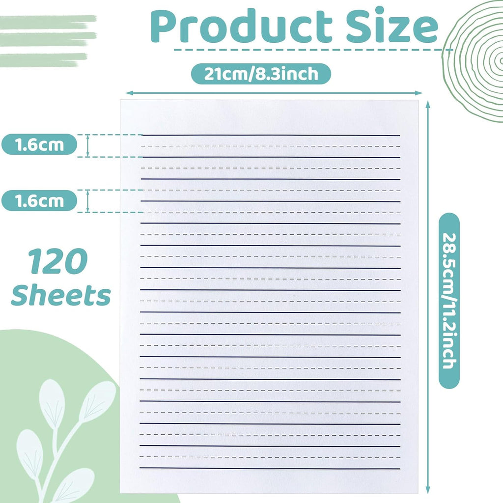 Yeaqee Raised Ruled Portrait Handwriting Paper for Kid Practice, 120 Sheets