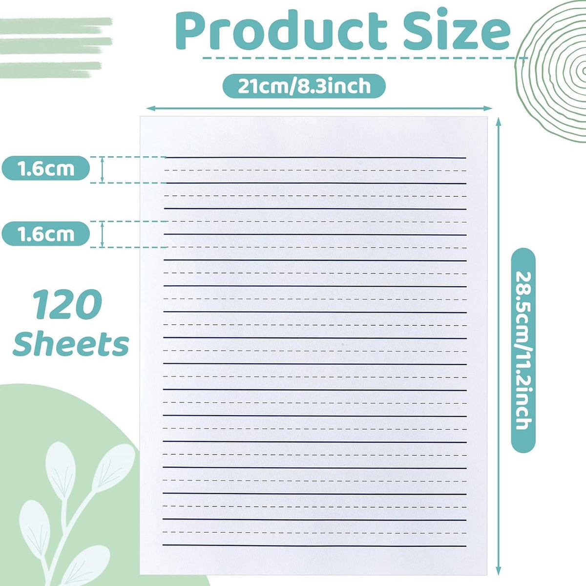 Yeaqee Raised Ruled Portrait Handwriting Paper for Kid Practice, 120 Sheets