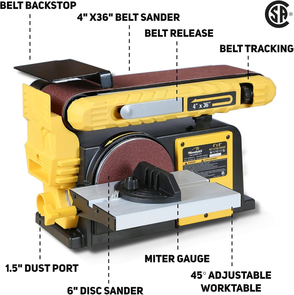 Woodskil 4.3A Belt Disc Sander Combo for Woodworking,4x36" Belt,6" Disc