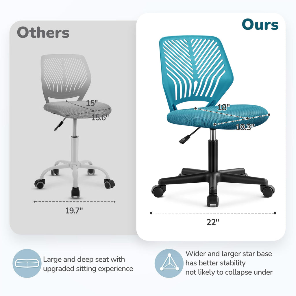 Yaheetech Small Desk Chair, Armless Adjustable Swivel Seat, Green