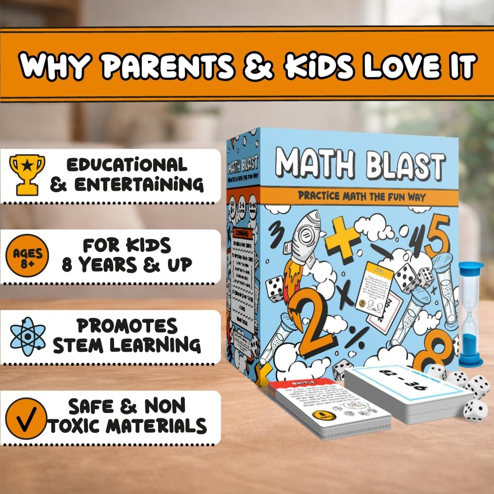 Math Blast! Mental Math Card & Dice Game — Addition, Subtraction, Multiplication & Division (Ages 8–12)
