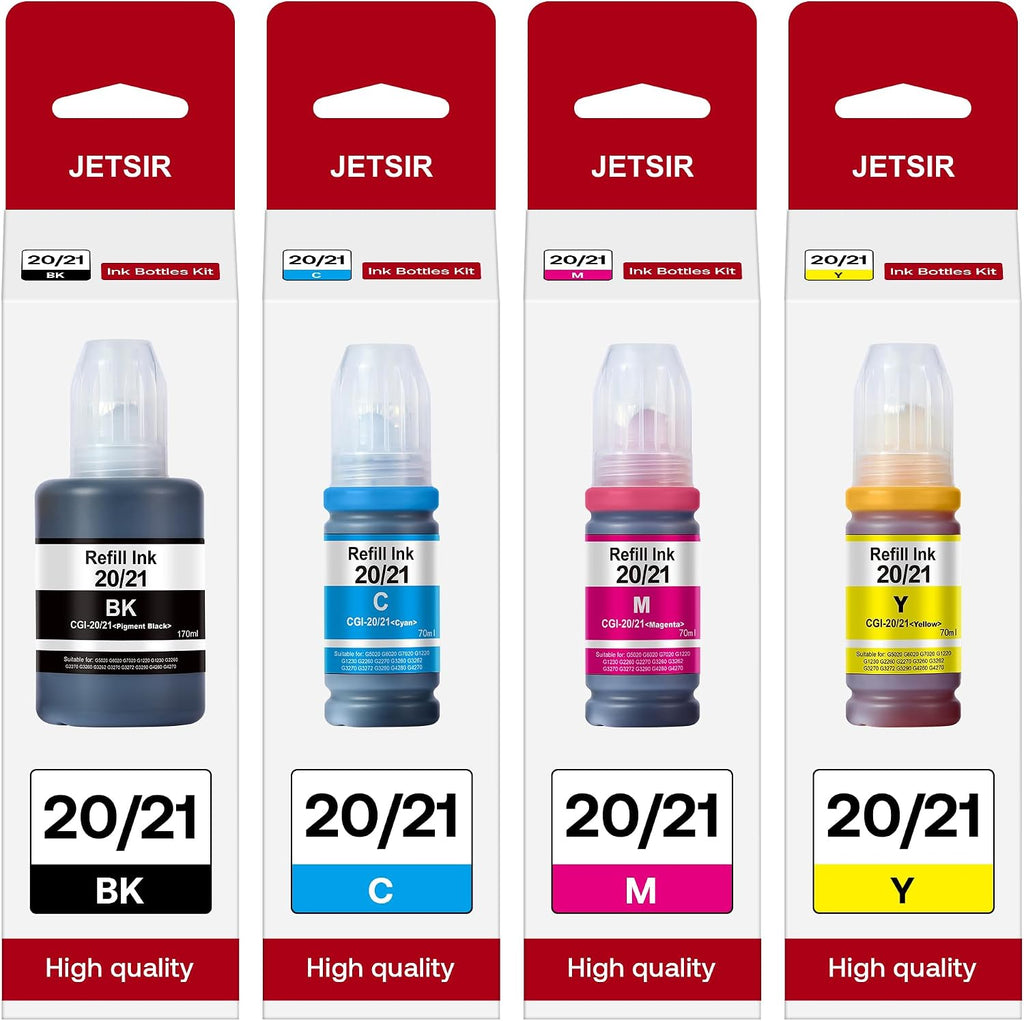 GI-20 GI-21 Refill Ink Replacement for GI20 GI21 Ink Refill Bottles Kit Compatible with Canon PIXMA G6020 G7020 G5020 G5030 G3260 G3270 G2260 G1220 G1230 G2270 MegaTank, 4-Pack 170ML Black, 70ML Color