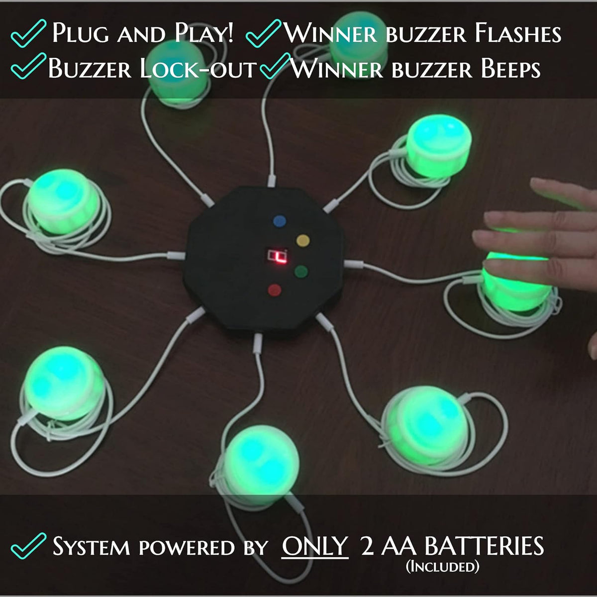 Trebisky Game Show Wired Buzzer Set, 8 LED Answer Buzzers with 3ft Cable
