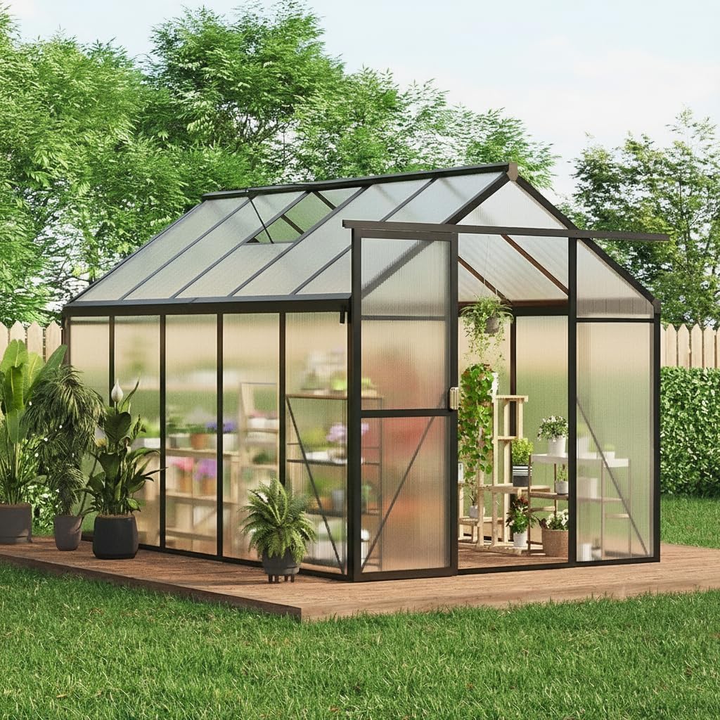 IDEALHOUSE Aluminum Polycarbonate Greenhouse (6×8 and 6×10 ft)