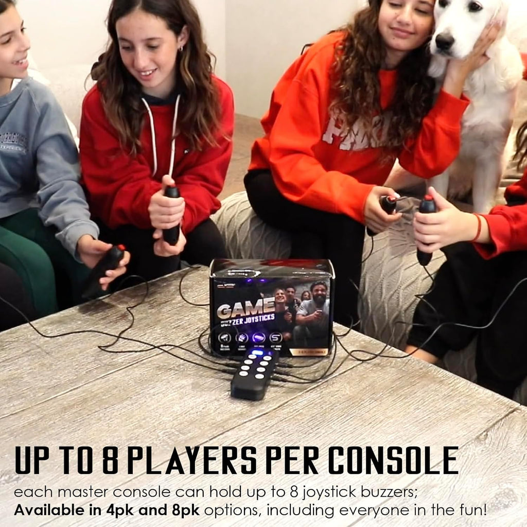 Digital Energy Handheld Game System - Console Displays First Buzz-in - Great for Jeopardy, Family Feud, Trivia and Buzzer Games - Console with 4 Joystick Buzzers