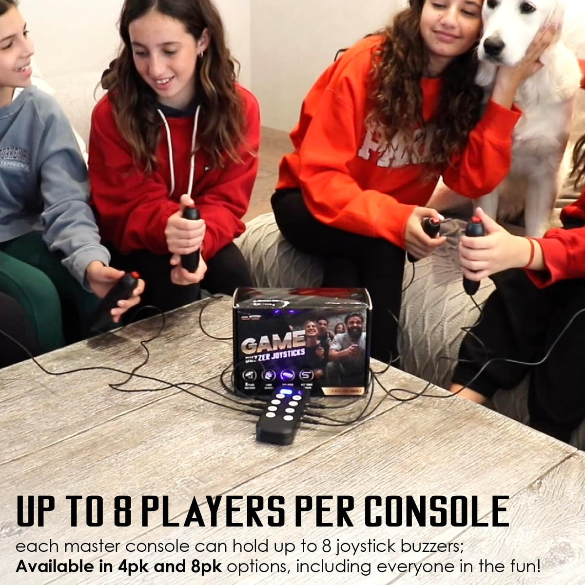 Digital Energy Handheld Game System - Console Displays First Buzz-in - Great for Jeopardy, Family Feud, Trivia and Buzzer Games - Console with 4 Joystick Buzzers