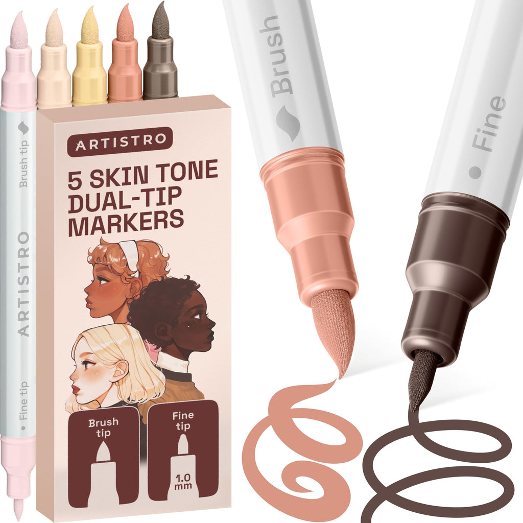 ARTISTRO Dual-Tip Acrylic Paint Markers – 1mm Fine & 1–5mm Brush Tip | ASTM D4236 Safe, Multi-Surface
