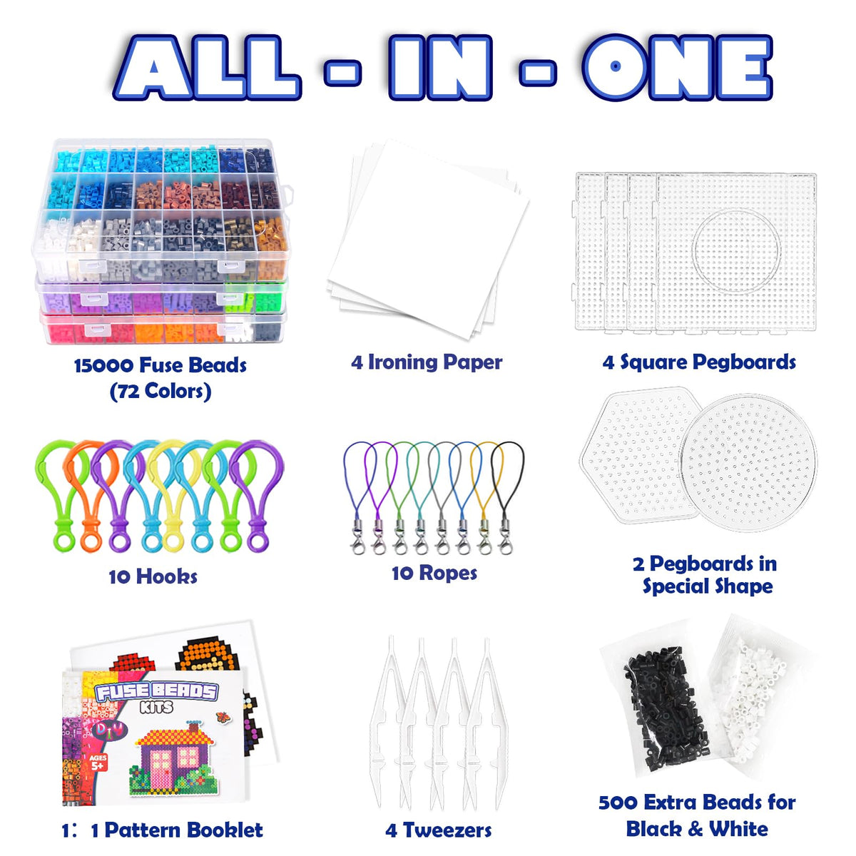 23000 5mm Fuse Beads Kit for Craft Gifts - 22 Colors | 106 Patterns
