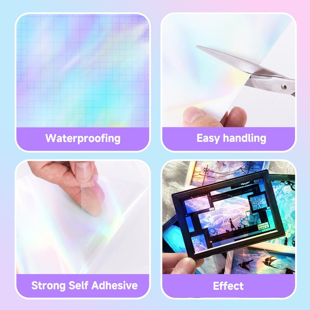 36 Sheets Holographic Laminating Sheets Clear Self Adhesive Sticker Paper