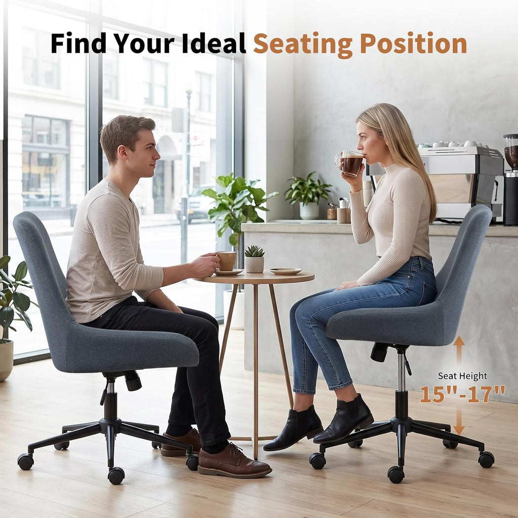 Home Armless Office Desk Chair, Linen Small Computer Chair with Adjustable Height, Removable Cushion, Comfy Rolling 360° Swivel Vanity Task Chair, Blue