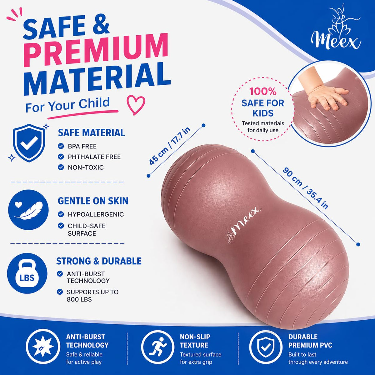 Meex Sensory Peanut Ball for Kids Therapy and Exercise - Enhance Balance, Motor Skills and Physical Therapy Calming Development with Our Yoga Ball - Flexible Seating for Autistic Children