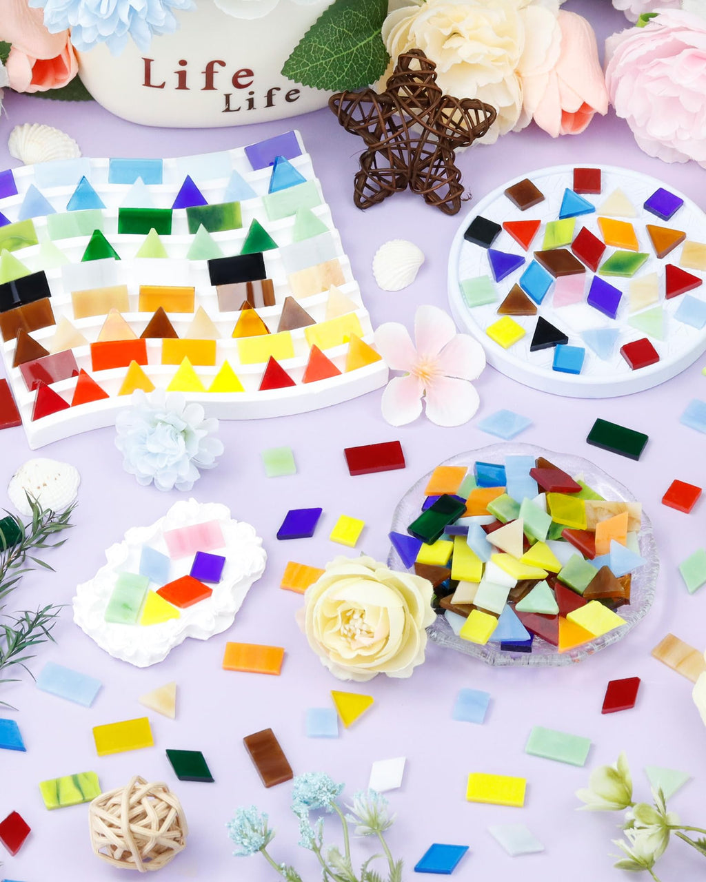 FIVEIZERO 420g Mosaic Tiles, 280Pcs Glass Mosaic Kits for Crafts
