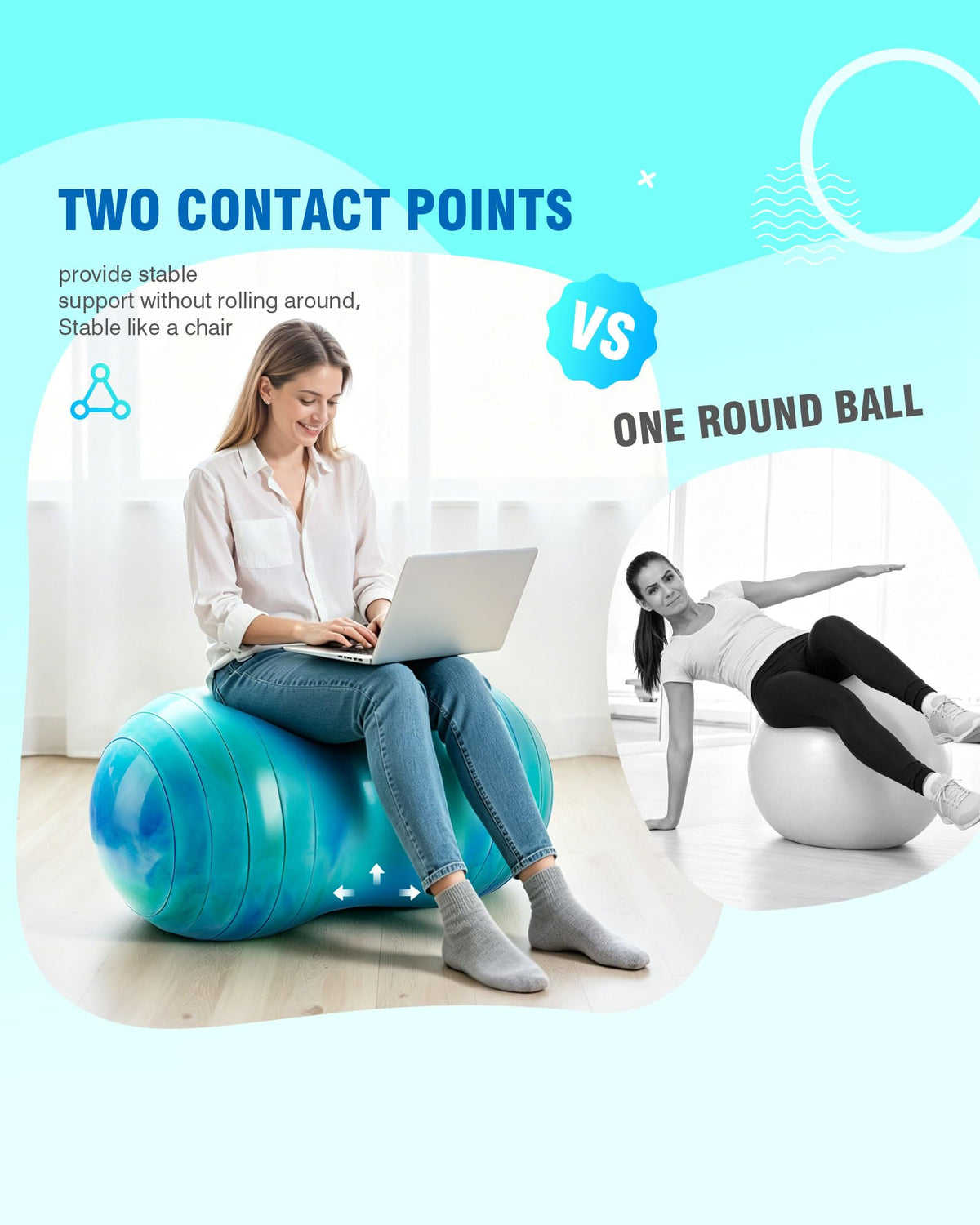 ZOOJOY Peanut Ball for Kids and Adults, 18/20Inch Anti-Burst Exercise Ball