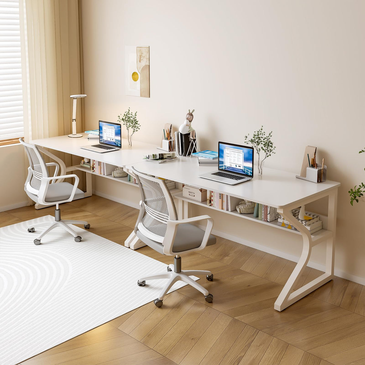 OSCHF 63-Inch Two-Student Desk with Storage Shelf