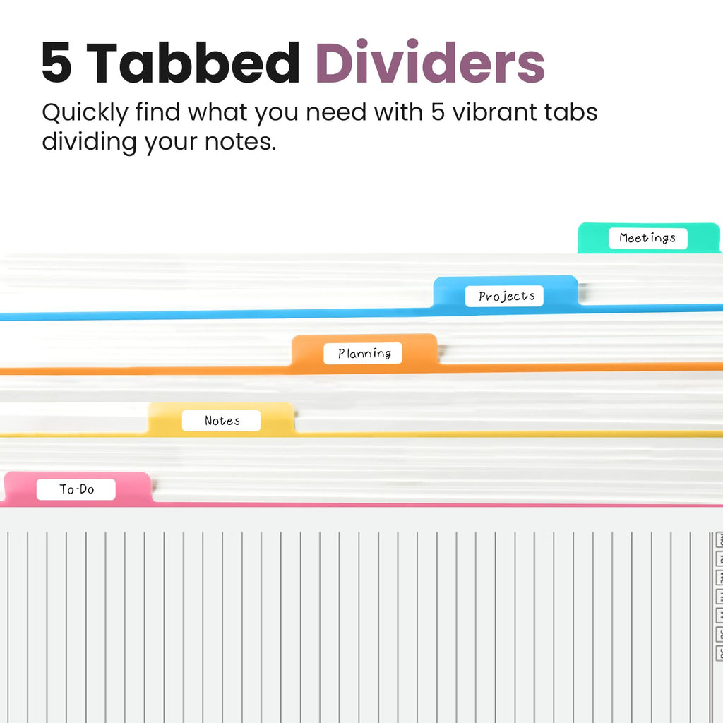 Taja Spiral Notebooks for Work 5 Subject Notebook with Removable Dividers