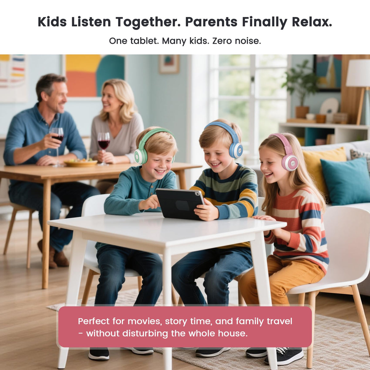 SIMOLIO Kids Wireless Headphones w/Mic for School,75/85/94dB Safe Volume