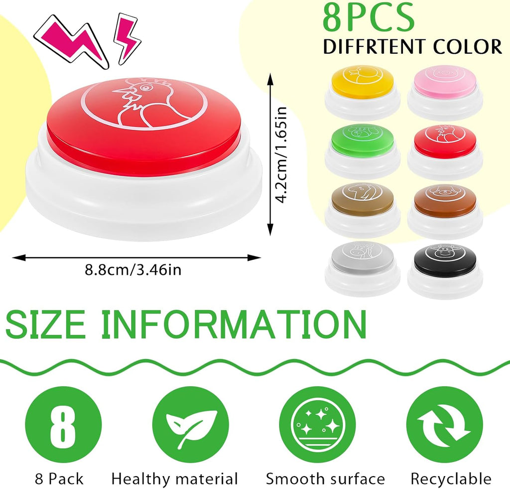 Syhood 8 Pcs Animal Sounds Buzzer for Trivia, Classic Style