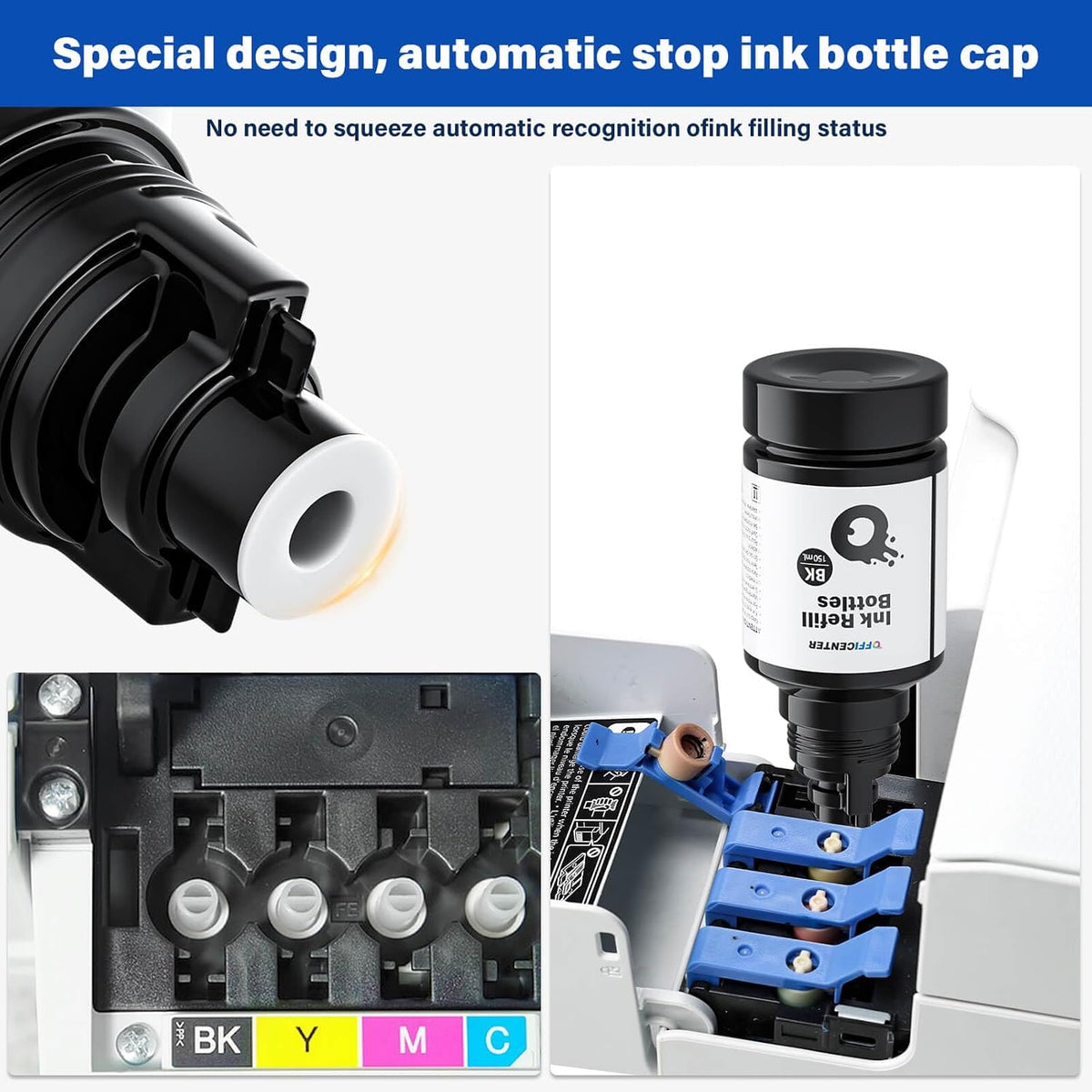 OFFICENTER Compatible Ink Refill Bottles for ET2760 ET-4760 ET2750 ET-3760 ET-2850 ET-15000 ST-4000 ST-2000 ET-3710 ET-3850 ET-3750 ET-4850 ET-3830 ET4750 ET2700 ST3000 ET3700 Printer(2BK C M Y)