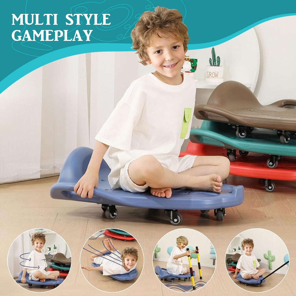 LLYJJKUWL Large Scooter Board with Handles - PE & Sensory Training Equipment