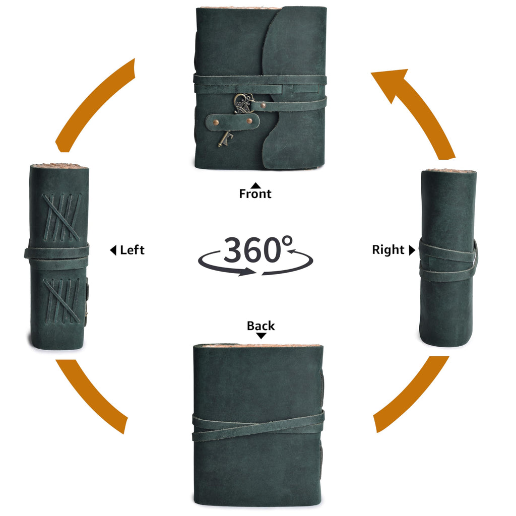 LEATHER VILLAGE Vintage Leather Journal Key Lock, Teal 6x4.