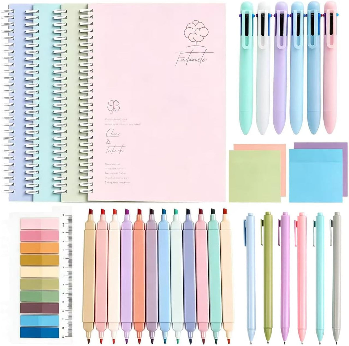 33 Pcs Cute Spiral Notebook Stationary Set for Women