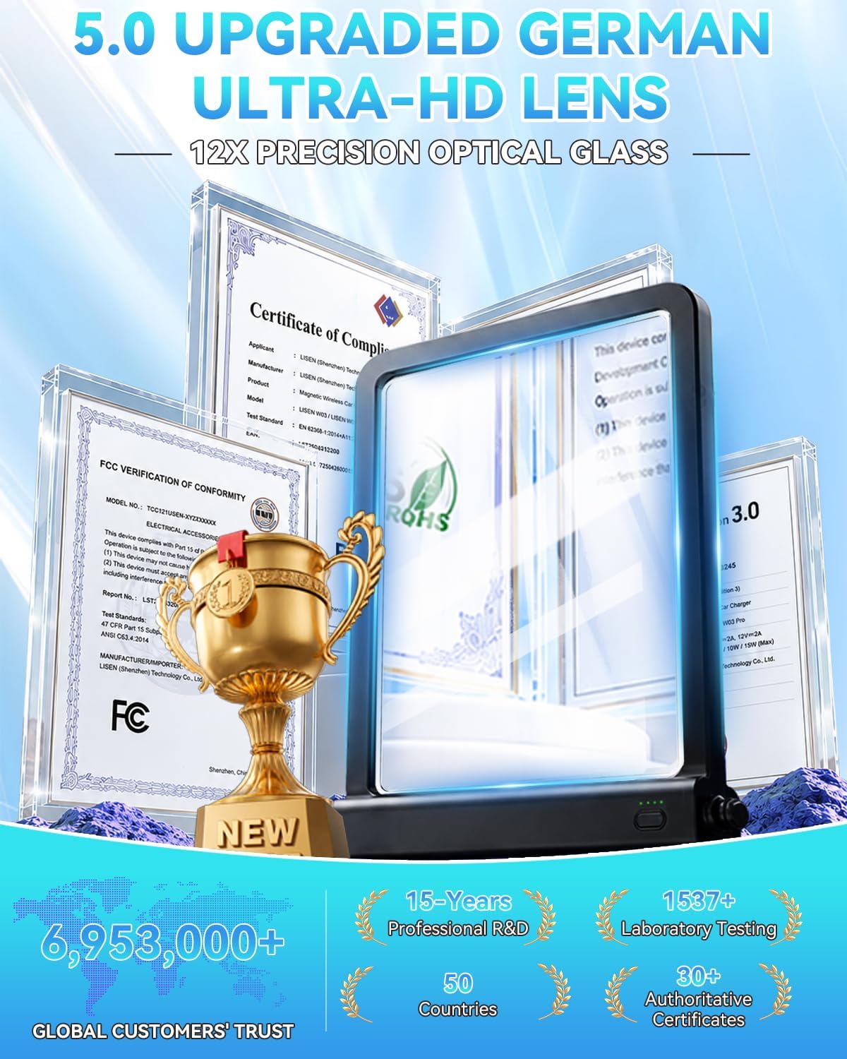 2026 Upgraded 12X Magnifying Glass with Light for Reading
