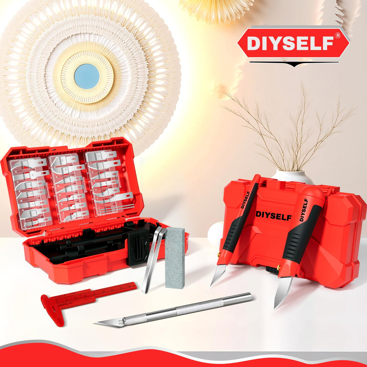 DIYSELF Craft Hobby Knife Set with 10 Extra #11 Blades, 6-Inch Metal Ruler